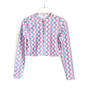 Frankies Bikinis Cheri Terry Cardigan Sweater Cropped XS Sister Swirl Pink Blue